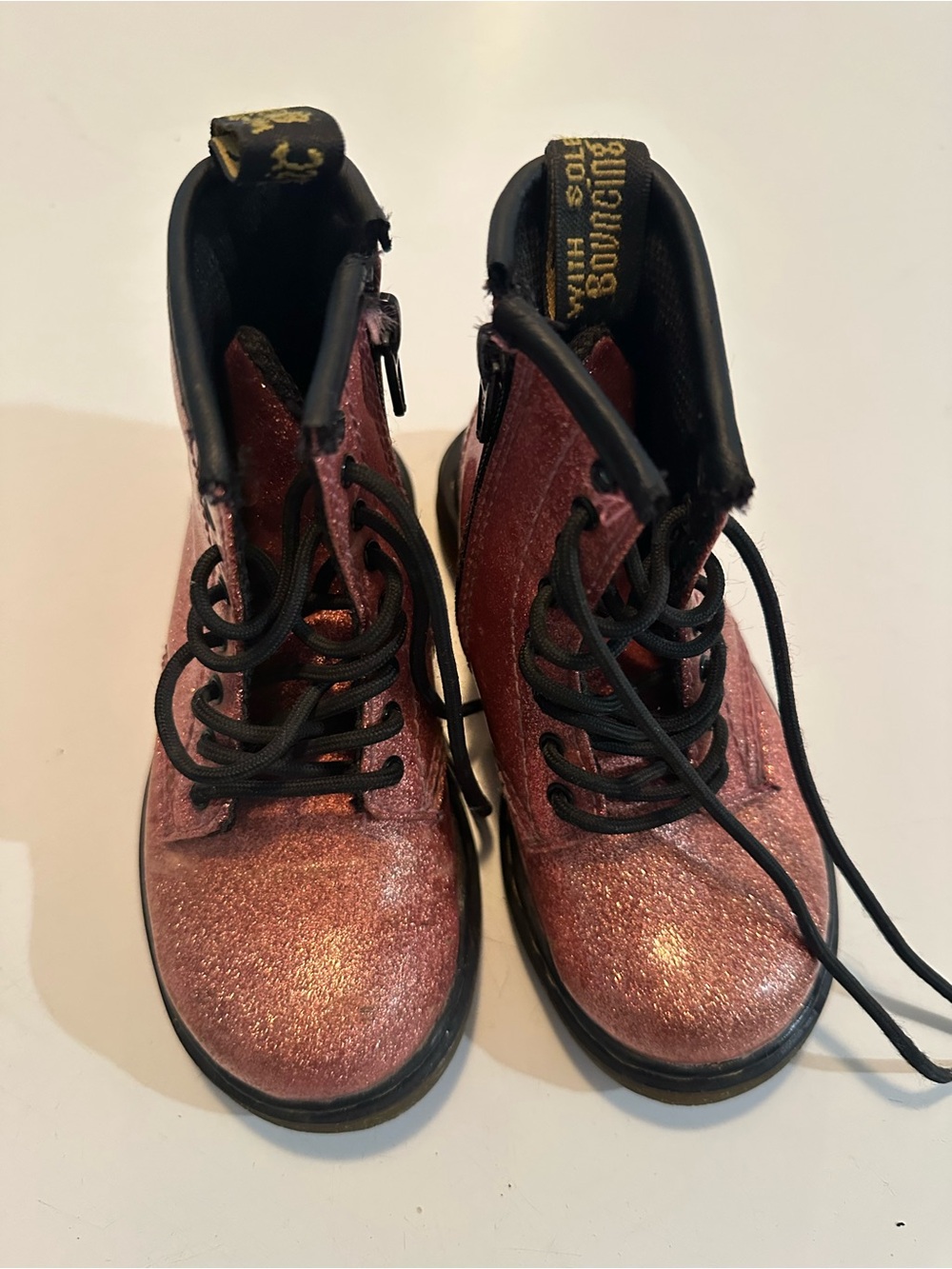 Dr. Martens Girls Glitter Lace-Up Boots - Rose Pink
